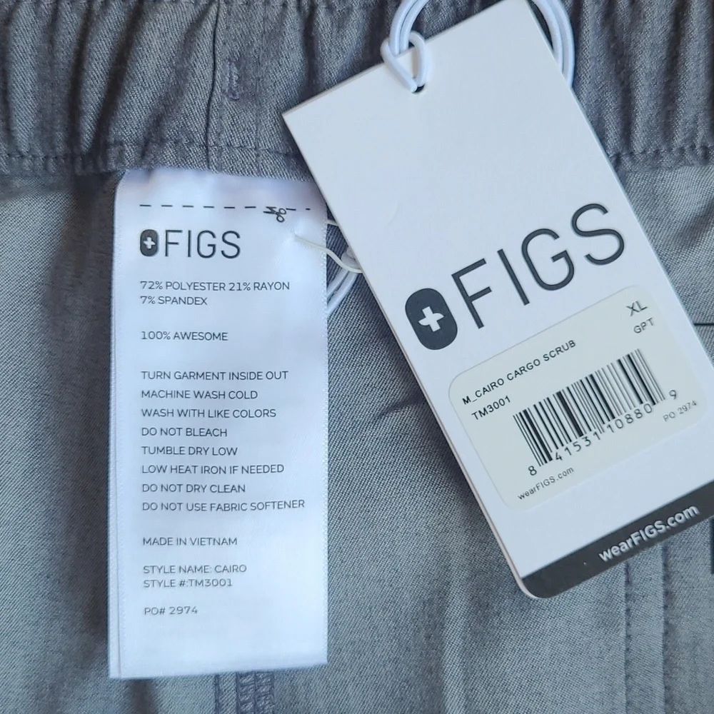 NWT Figs Cairo Grey Cargo Scrub Pants Men's sz XL